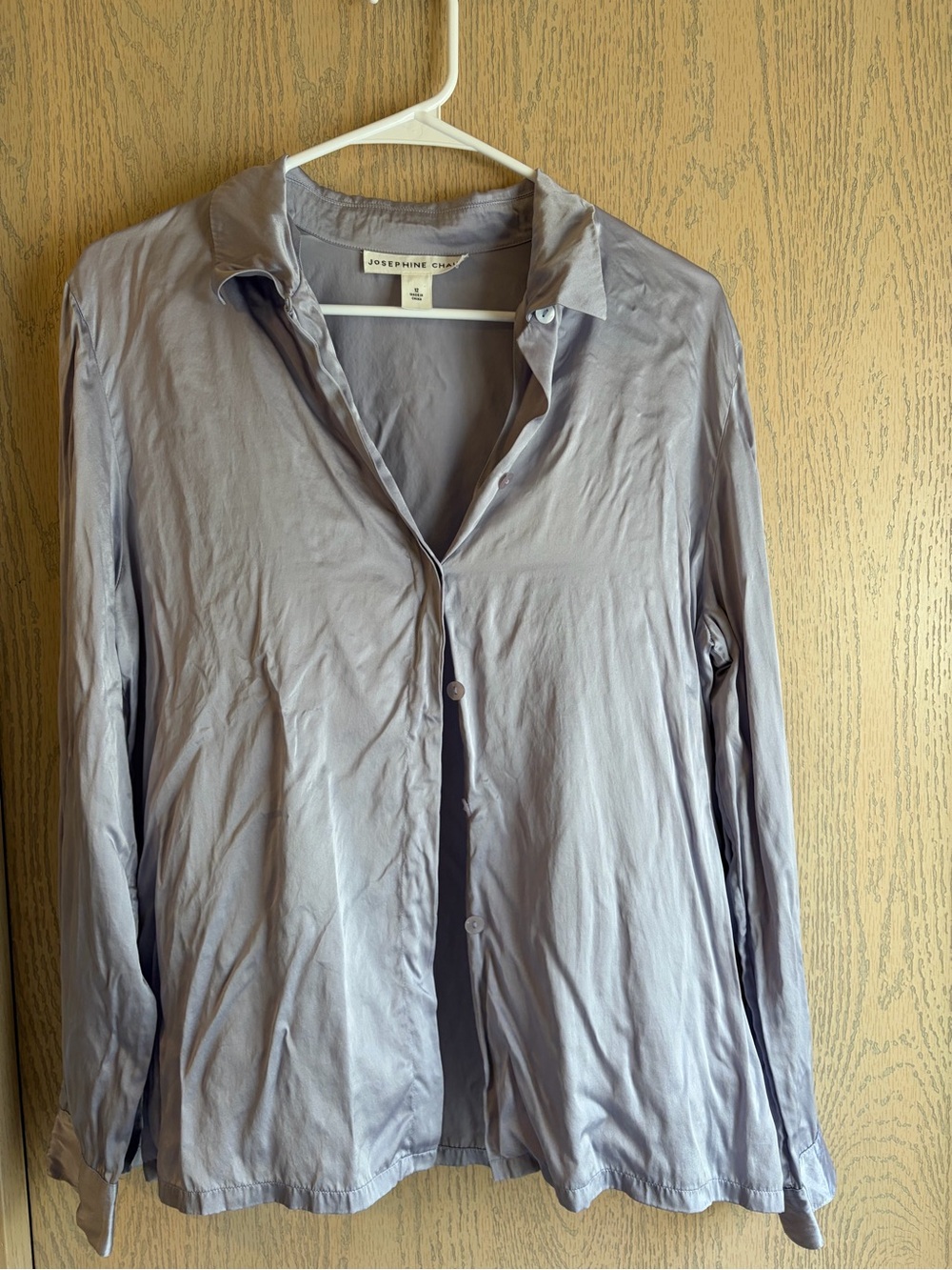 Josephine Chaus 100% Silk Lavender Gray Button-Down Women's Shirt